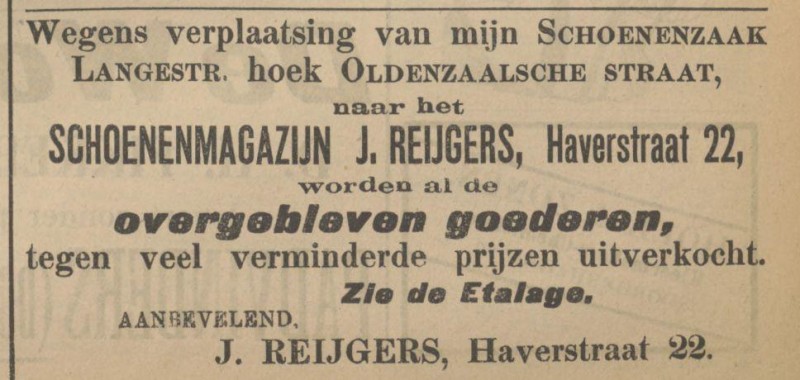 Haverstraat 22 schoenenmagazijn J. Reijgers advertentie Tubantia 31-1-1911 .jpg