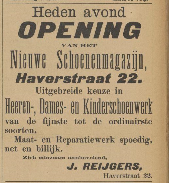 Haverstraat 22 schoenenmagazijn J. Reijgers advertentie Tubantia 8-2-1902 .jpg