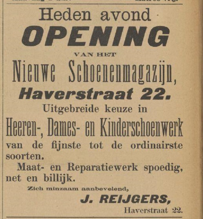Haverstraat 22 schoenenmagazijn J. Reijgers advertentie Tubantia 8-2-1902 .jpg