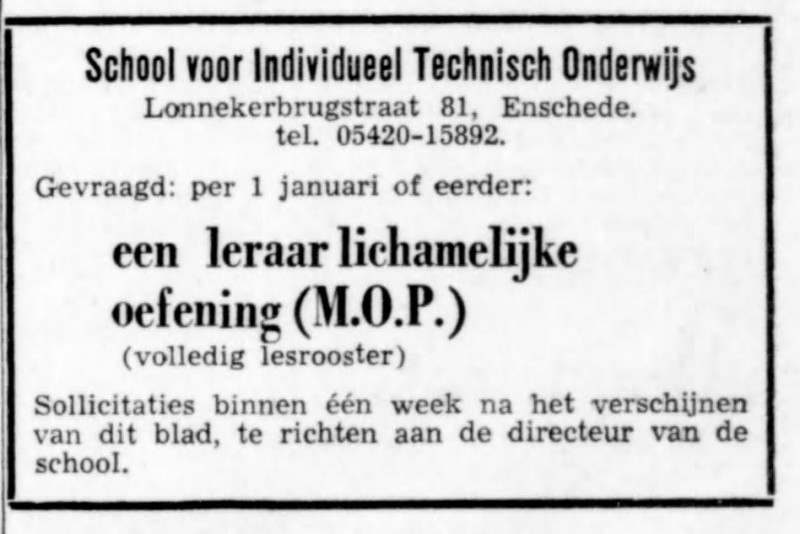 Lonnekerbrugstraat 81 School voor Individueel Technisch Onderwijs advertentie De Telegraaf 11-9-1968.jpg