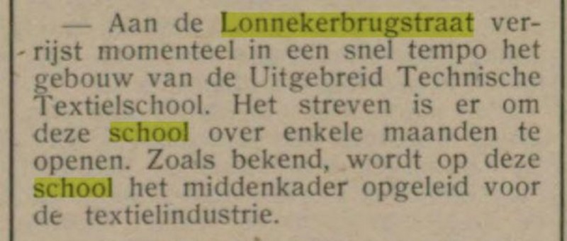 Lonnekerbrugstraat Uitgebreid Technische Textielschool krantenbericht Gereformeerd gezinsblad 30-1-1957.jpg