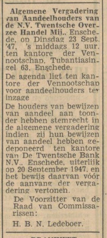 Tubantiasingel 63 N.V. Twentsche Overzee Handel Mij advertentie Tubantia 15-9-1947.jpg