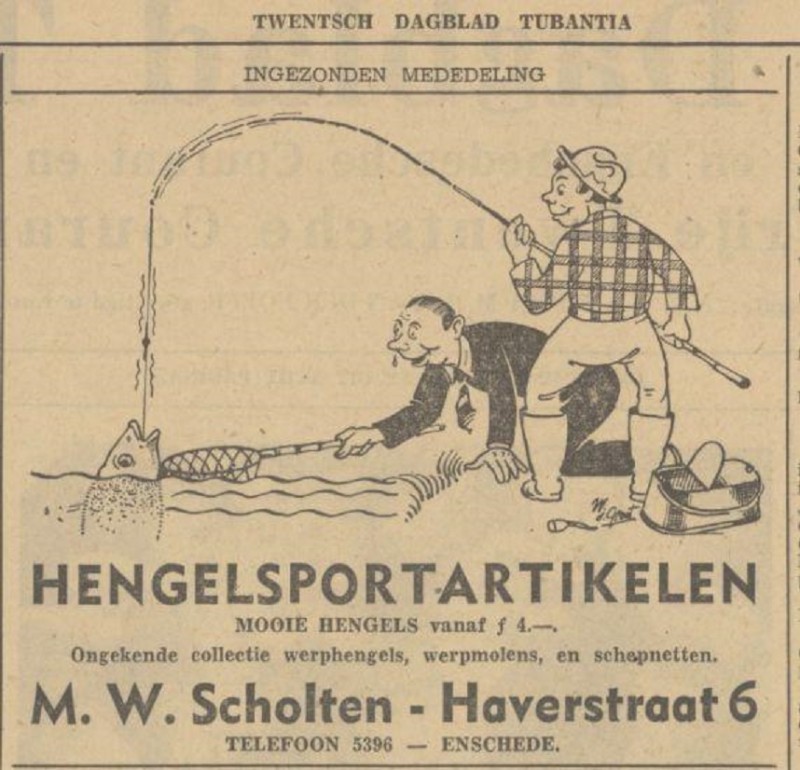 Haverstraat 6 M.W. Scholten Hengelsportartikelen advertentie Tubantia 21-5-1949.jpg
