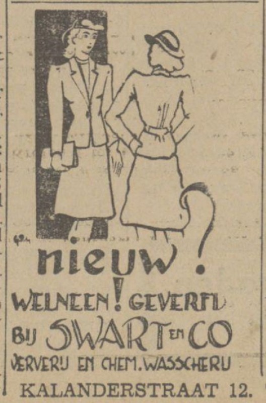 Kalanderstraat 12 Swart en Co Ververij en Ghem. Wasserij advertentie Tubantia 23-2-1943.jpg