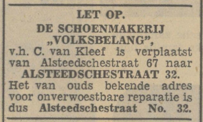 Alsteedschestraat Schoenmakerij Volksbelang advertentie Tubantia 1-9-1937.jpg