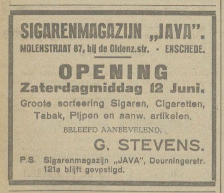 Molenstraat 87 Sigarenmagazijn Java advertentie Tubantia 11-6-1926.jpg