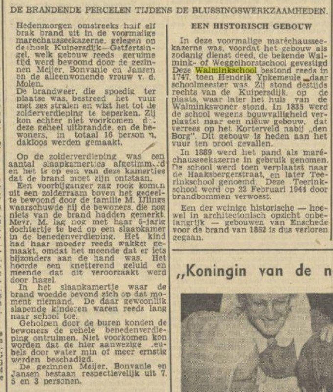 Kuipersdijk hoek Getfertsingel brand vm marechauseekazerne vroeger Walminkschool krantenbericht Tubantia 22-6-1950.jpg