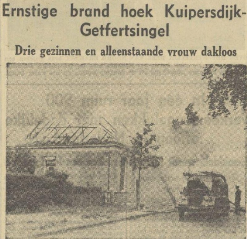 Kuipersdijk hoek Getfertsingel brand vm marechauseekazerne vroeger Walminkschool krantenfoto Tubantia 22-6-1950.jpg