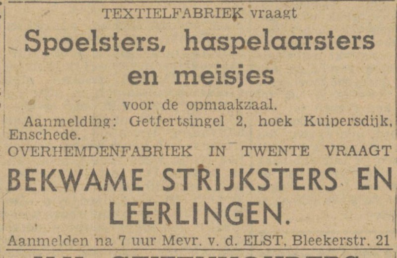 Getfertsingel 2 hoek Kuipersdijk Overhemdenfabriek advertentie Tubantia 7-1-1943.jpg
