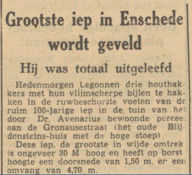 Gronausestraat Blijdensteinhuis met de hoge stoep krantenbericht Tubantia 17-8-1950..jpg