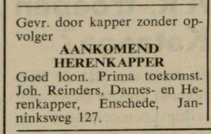 Janninksweg 127 Joh. Reinders Dames- en Herenkapper advertentie Gereformeerd Gezinsblad 29-8-1960.jpg
