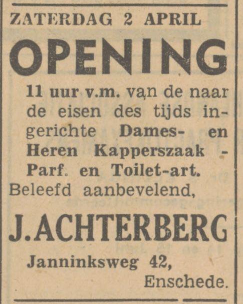 Janninksweg 42 J. Achterberg Dames- en Heren Kapperszaak advertentie Tubantia 31-3-1949.jpg