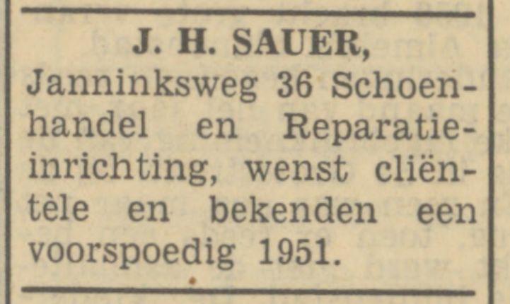 Janninksweg 36 J.H. Sauer schoenmaker en reperatieinrichting advertentie Tubantia 30-12-1950.jpg