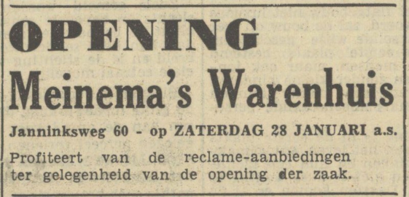 Janninksweg 60 Meinema's Warenhuis advertentie Tubantia 26-1-1950 .jpg