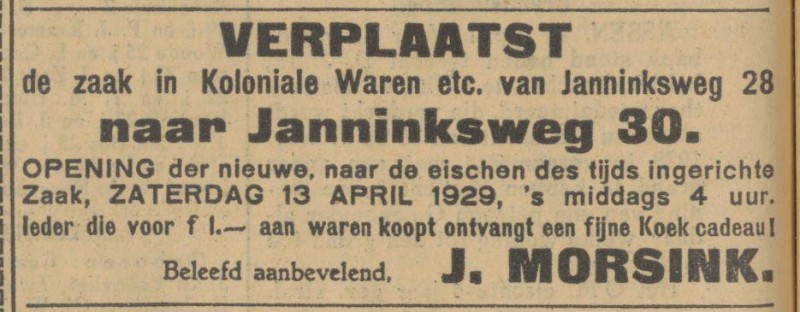 Janninksweg 28 later 30 J. Morsink koloniale waren advertentie Tubantia 12-4-1929.jpg