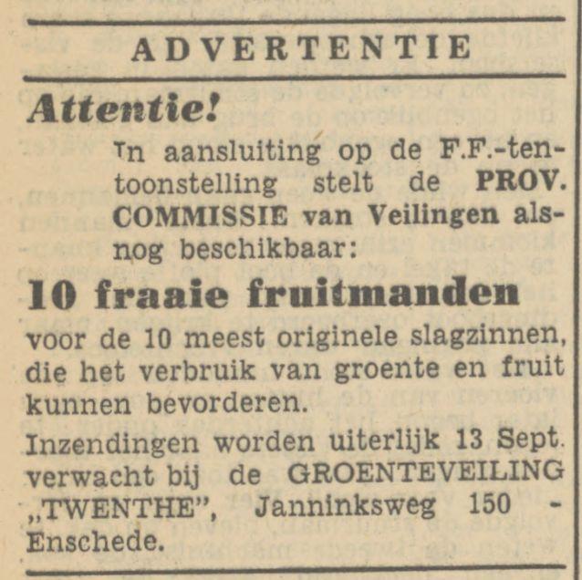 Janninksweg 150 Groenteveiling Twenthe advertentie Tubantia 8-9-1951.jpg