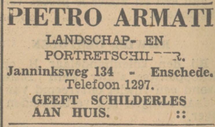 Janninksweg 134 Pietro Armati Landschap- en Portretschilder advertentie Tubantia 22-12-1932.jpg