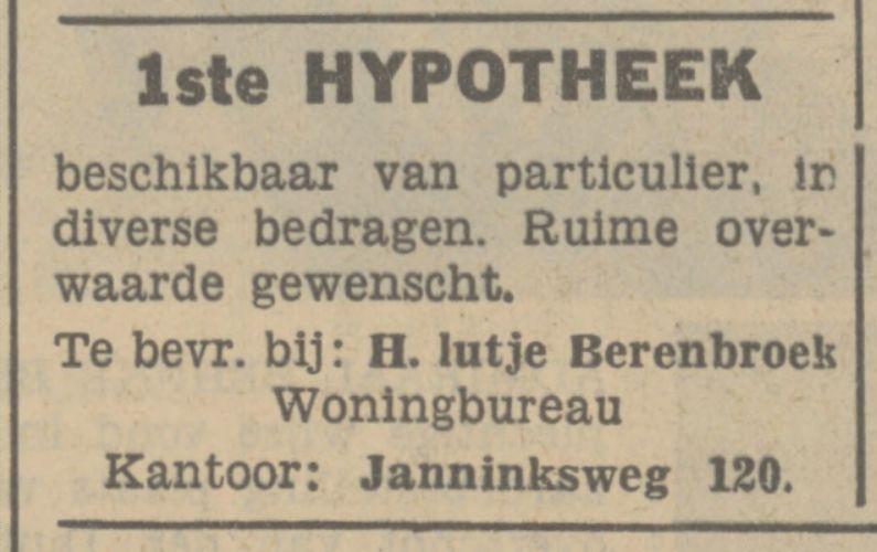 Janninksweg 120 Woningbureau lutje Berenbroek advertentie Tubantia 9-1-1937.jpg