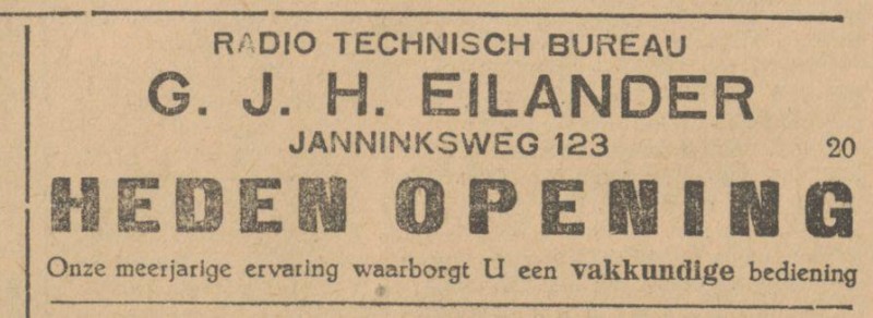 Janninksweg 123 Radio Technisch Bureau G.J.H. Eilander advertentie Tubantia 2-11-1929.jpg