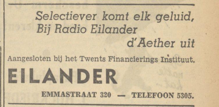 Emmastraat 320 Radio Eilander advertentie Tubantia 25-10-1949.jpg