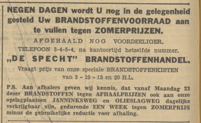 Janninksweg Brandstoffenhandel De Specht advertentie Tubantia 21-9-1935.jpg