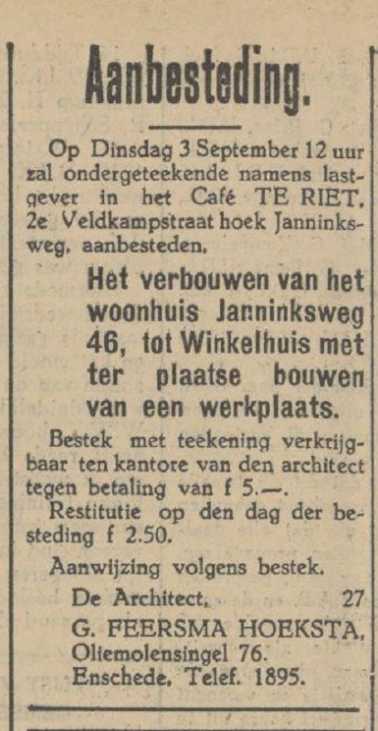 Janninksweg hoek 2e Veldkampstraat advertentie Tubantia 27-8-1929.jpg