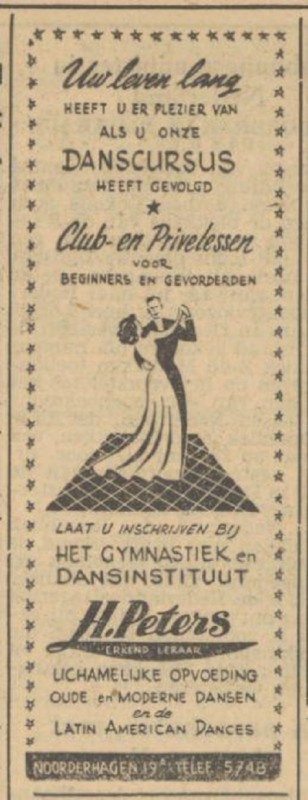 Noorderhagen 19 Het Gymnastiek en Dansintituut H. Peters advertentie Tubantia 26-8-1950.jpg