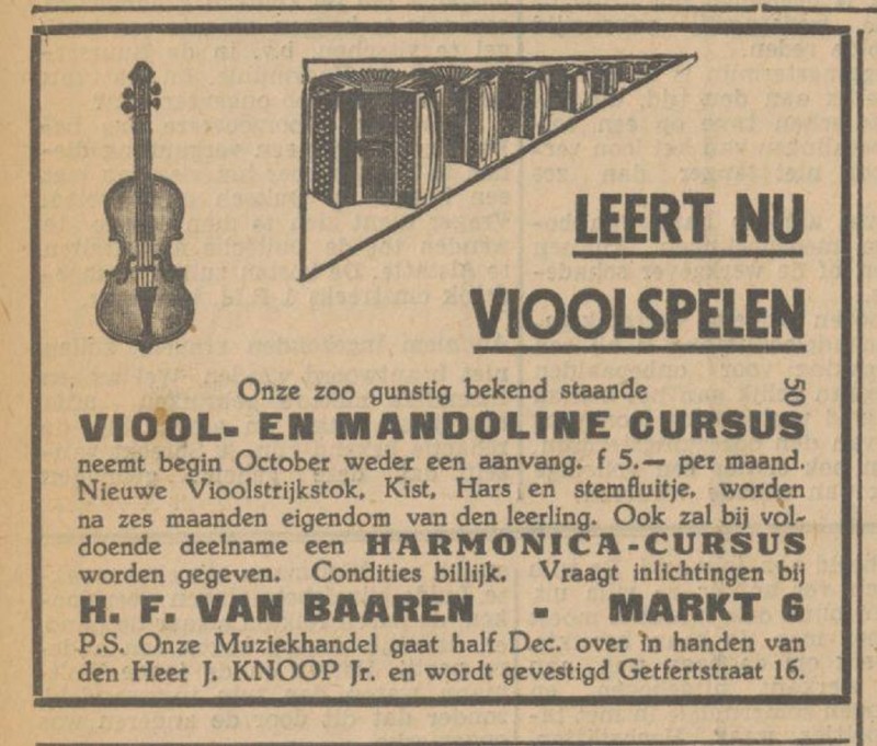 Markt 6 Muziekhandek H.F. van Baaren advertentie Tubantia 15-9-1935.jpg