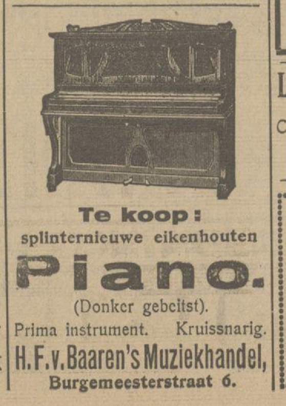 Burgemeesterstraat 6 H.F. van Baaren Muziekhandel advertentie Tubantia 23-7-1923.jpg