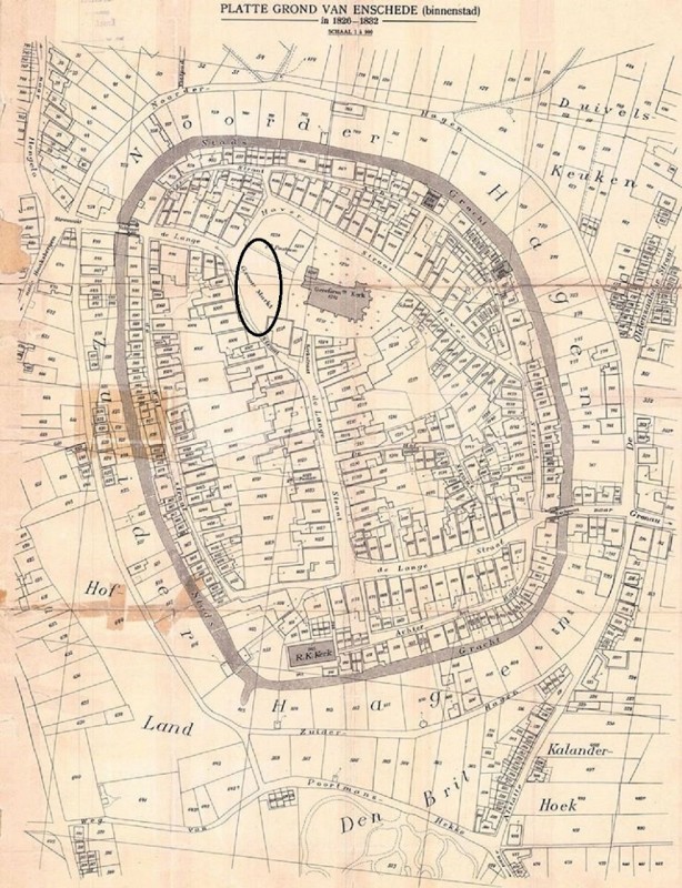 Groote Markt plattegrond enschede 1826-1832 rechts boven duivelskeuken.jpg