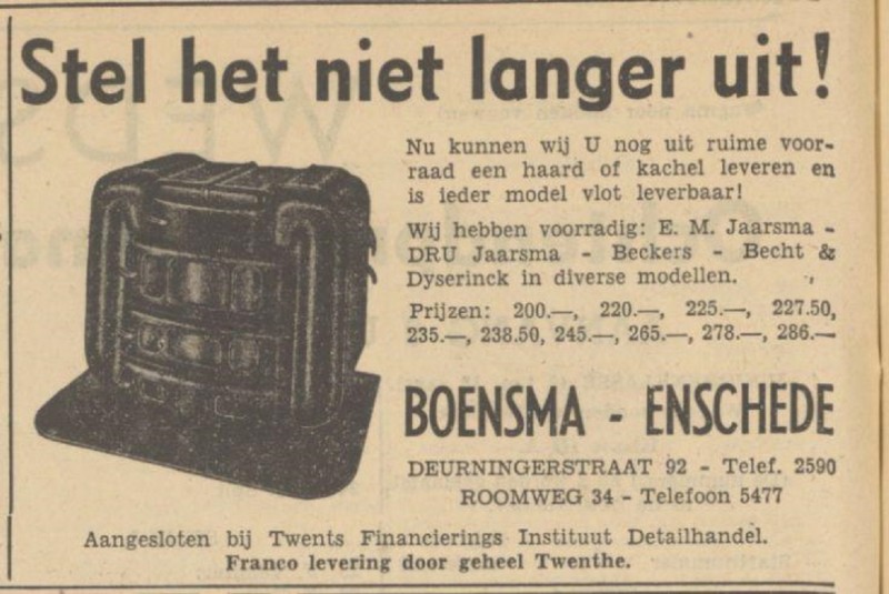 Deurningerstraat 92 Roomweg 34 Boensma advertentie Tubantia 10-8-1950.jpg