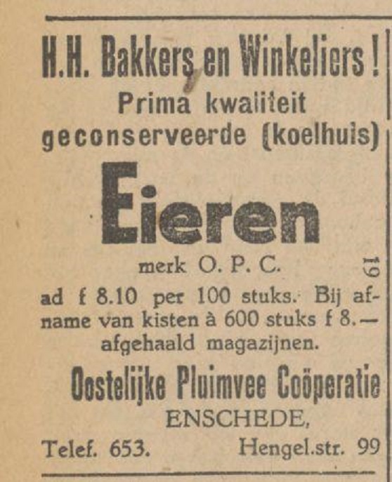 Hengelosestraat 99 Oostelijke Pluimvee Cöperatie O.P.C. advertentie Tubantia 7-12-1929.jpg
