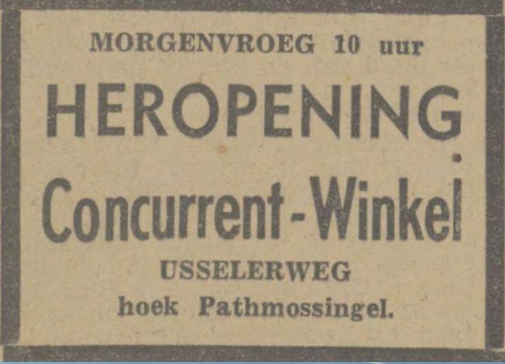 Usselerweg hoek Pathmossingel heropening Concurrent-winkel advertentie Tubantia 12-5- 1948.jpg
