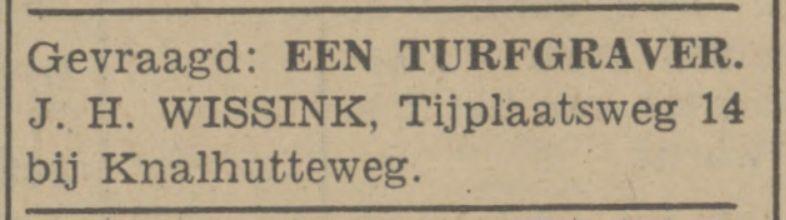 Tijplaatsweg 14 bij Knalhutteweg J.H. Wissink advertentie Tubantia 7-5-1944.jpg