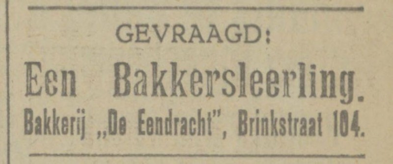 Brinkstraat 104 Bakkerij De Eendracht advertentie Tubantia 14-1-1926.jpg