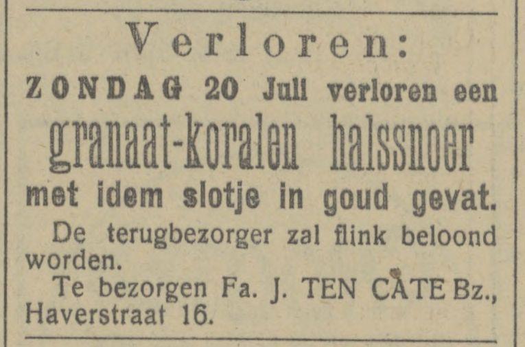 Haverstraat 16 J. ten Cate Bz advertentie Tubantia 2-7-1913.jpg