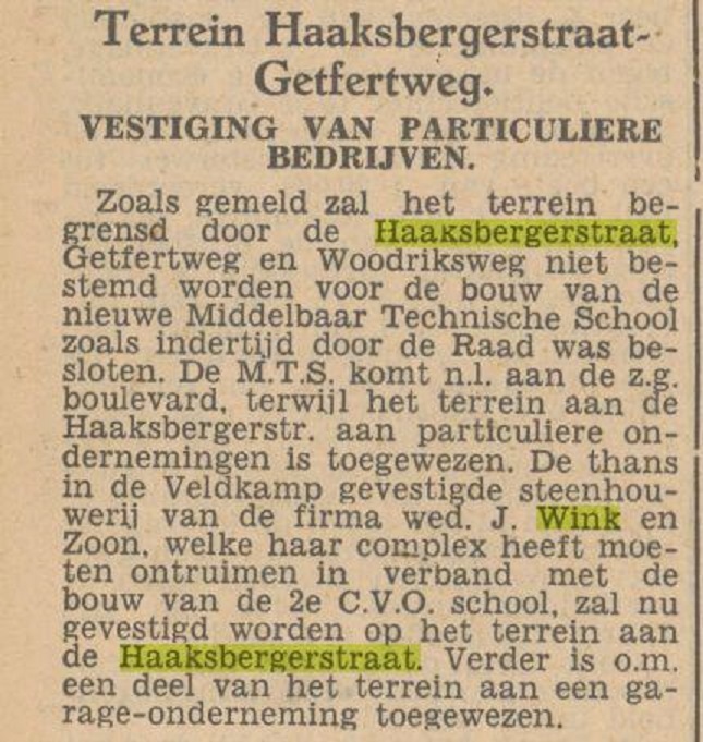 Haaksbergerstraat Getfertweg bouw 2e CVO school krantenbericht Tubantia 27-1-1949.jpg