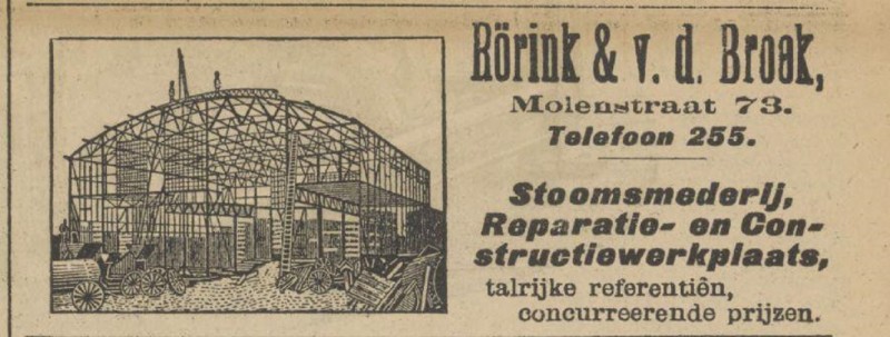 Molenstraat 73 Rörink & v.d.Broek Stoomsmederij, Reparatie- en Constructiewerkplaats advertentie Tybantia 13-8-1908.jpg