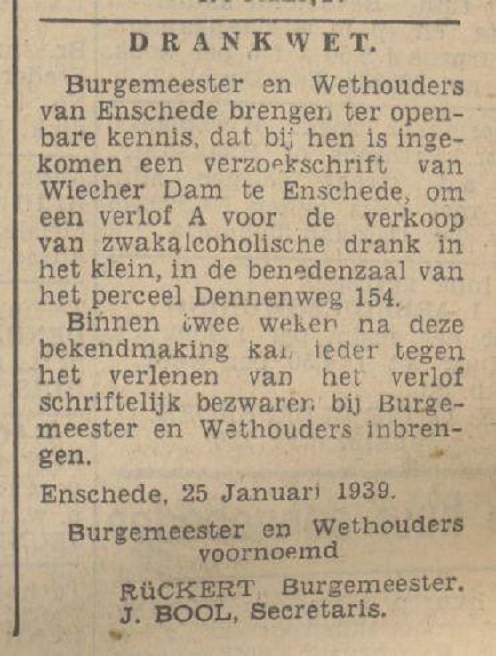 Dennenweg 154 cafe Wiecher Dam krantenbericht Tubantia 25-1-1939.jpg