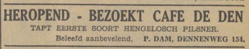 Dennenweg 154 cafe De Den P. Dam advertentie Tubantia 3-8-1940.jpg