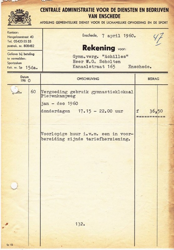 Hengelosestraat 40  Centrale Administratie voor de Diensten en Bedrijven van Enschede. Rekening 7-4-1960.jpg