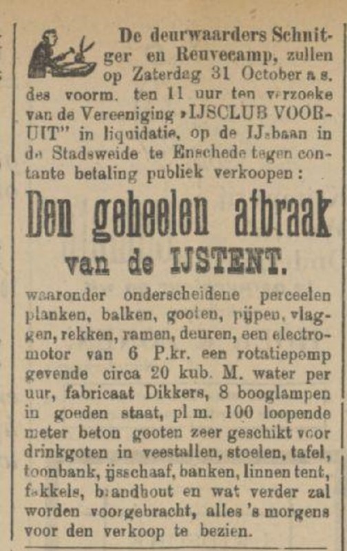 Stadsweide IJsclub Vooruit afbraak ijstent advertentie Tubantia 24-10-1908.jpg