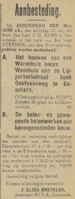 Oostveenweg Warenhuis Hams advertentie Tubantia 15-6-1929.jpg