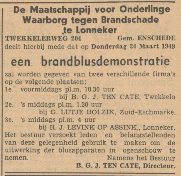 Twekkelerweg 204 De Maatschappij voor Onderlinge Waarborg tegen Brandschade te Lonneker advertentie Tubantia 19-3-1949.jpg
