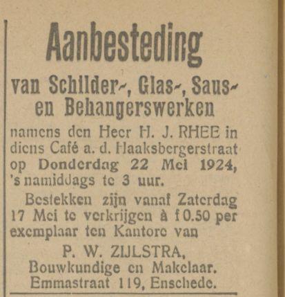 Haaksbergerstraat cafe H.J. Rhee advertentie Tubantia 16-5-1924.jpg