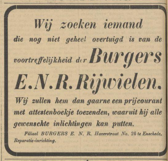 Haverstraat 26 Burgers E.N.R. rijwielen advertentie Tubantia 25-4-1908.jpg
