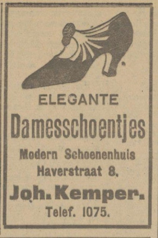 Haverstraat 8 Schoenenhuis Joh. Kemper advertentie Tubantia 11-3-1925.jpg