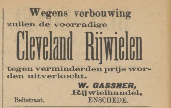 Beltstraat rijwielhandel W. Gassner advertentie Tubantia 22-7-1899.jpg