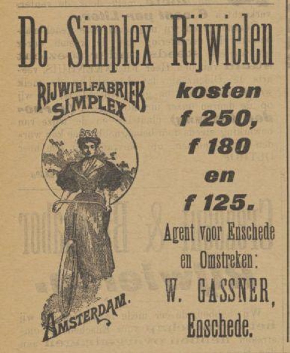 W. Gassner Simplex rijwielen advertentie Tubantia 28-5-1898.jpg