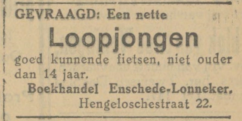 Hengelosestraat 22 Boekhandel Enschede-Lonneker advertentie Tubantia 23-8-1927.jpg